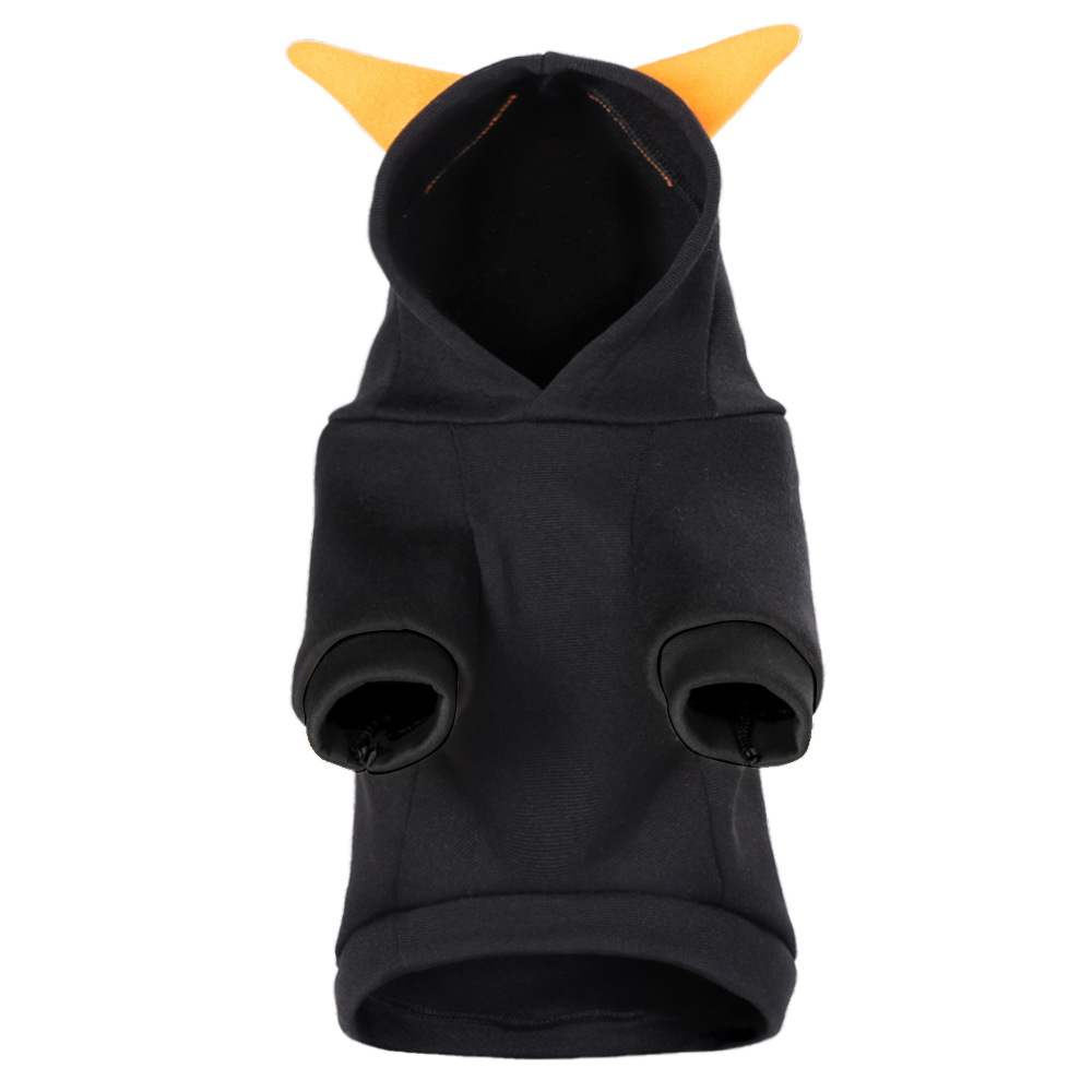 Halloween Jack-o'-Lantern Pet Hoodie – horned hood, back view