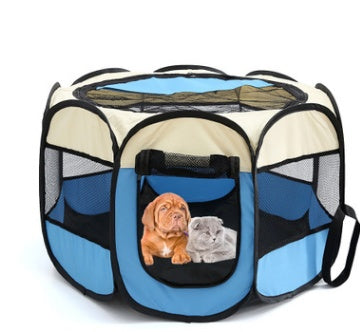 Foldable Octagonal Pet Playpen – White blue