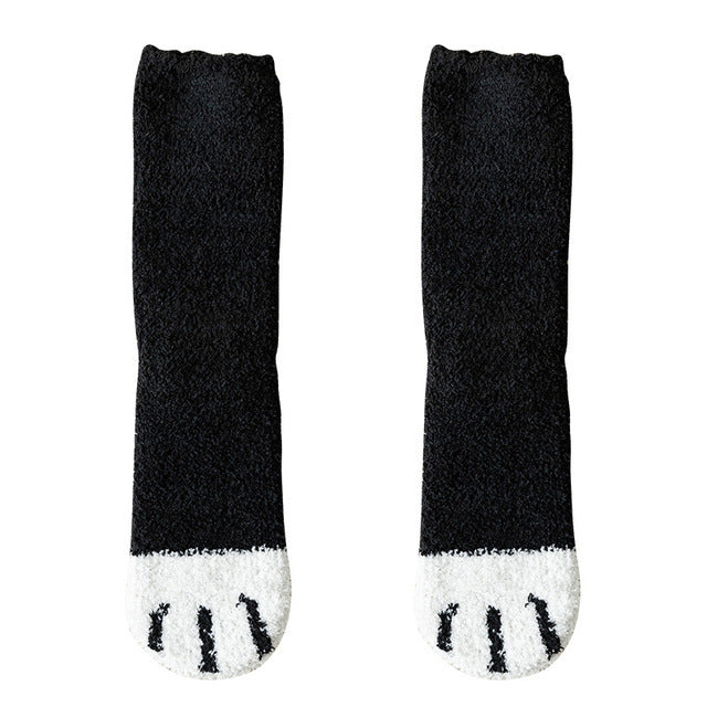 Cat Paw Fleece Socks – Black