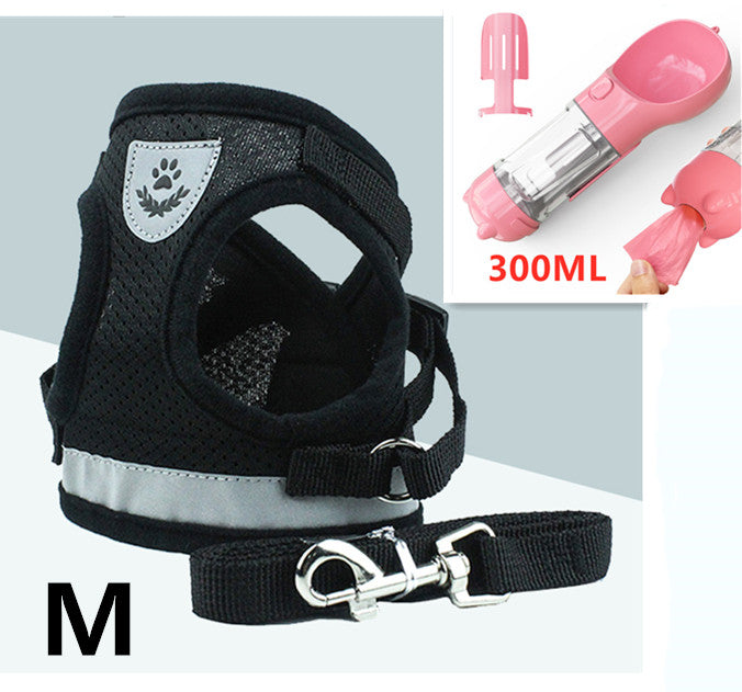 Breathable Mesh Harness & Leash Set – Black set
