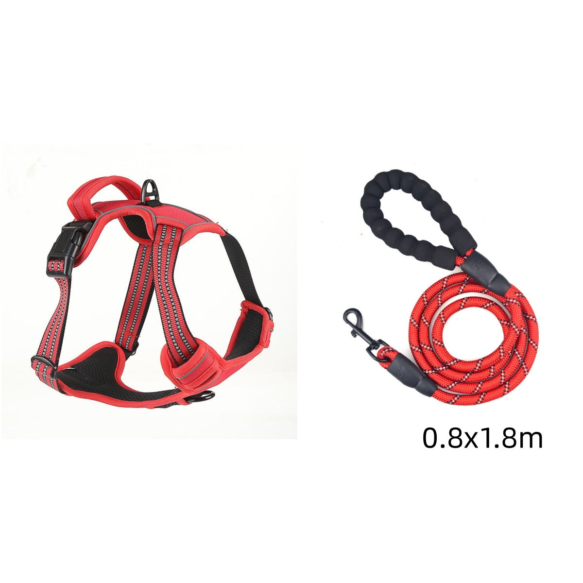 No-Pull Reflective Dog Harness – Red set
