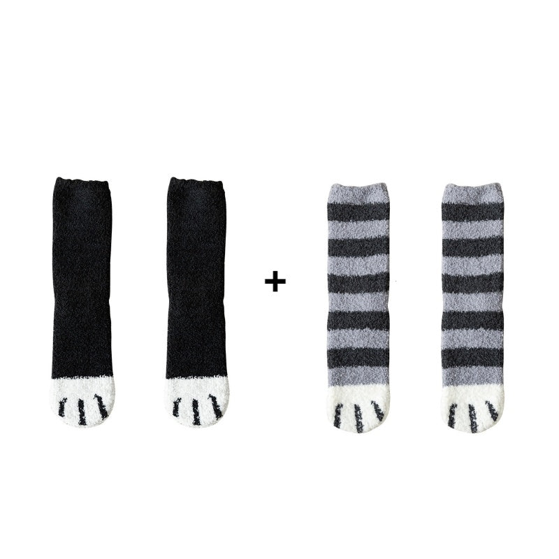 Cat Paw Fleece Socks – Black Bar grey