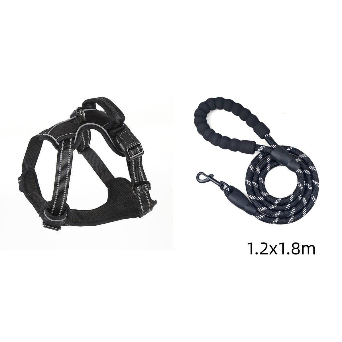 No-Pull Reflective Dog Harness – Black set