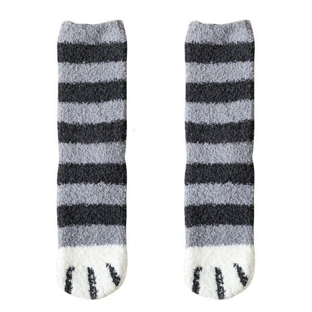 Cat Paw Fleece Socks – Bar grey