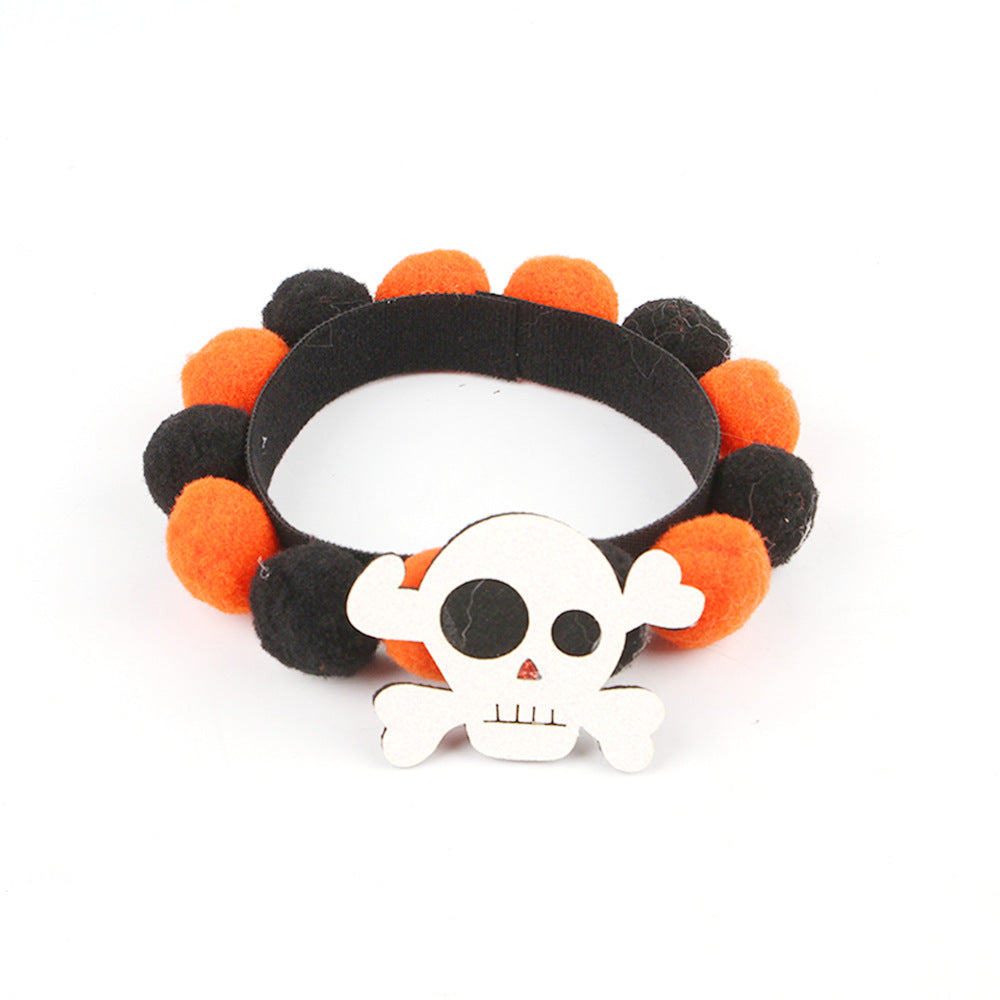 Halloween Pom-Pom Pet Collar – Skull & Bones