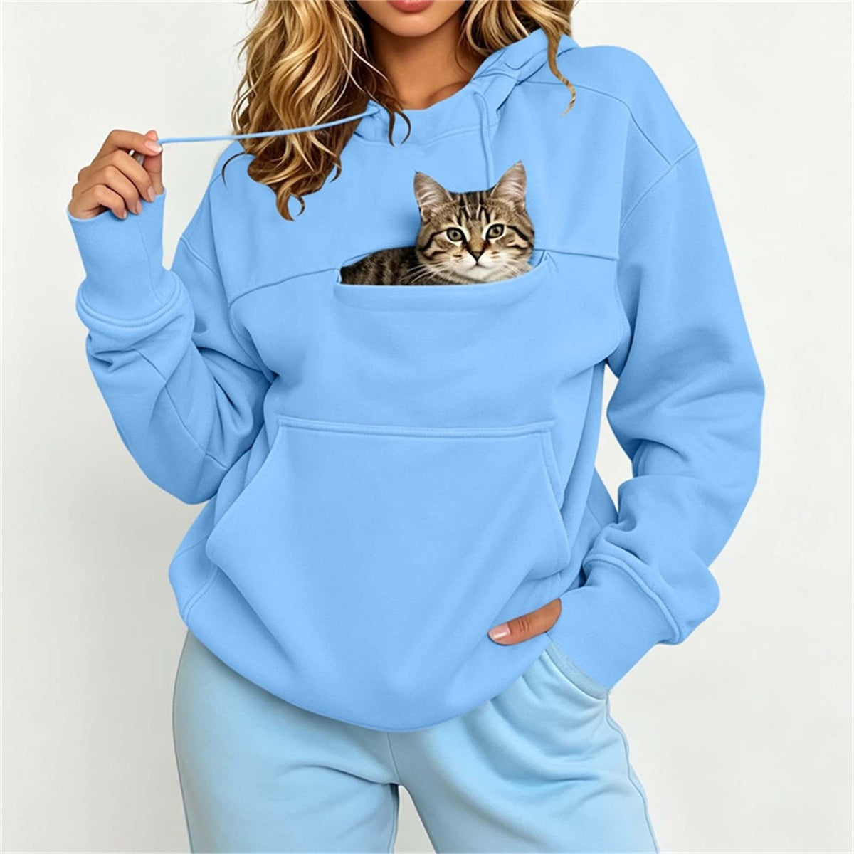 Cat Pocket Hoodie for Cat Lovers – Sky Blue