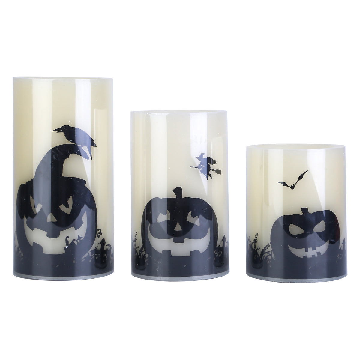 Halloween LED Candles with Timer – Pumpkins set in three heights