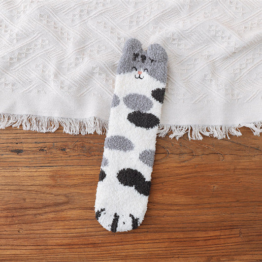 Cat Paw Fleece Socks – Dot gray A