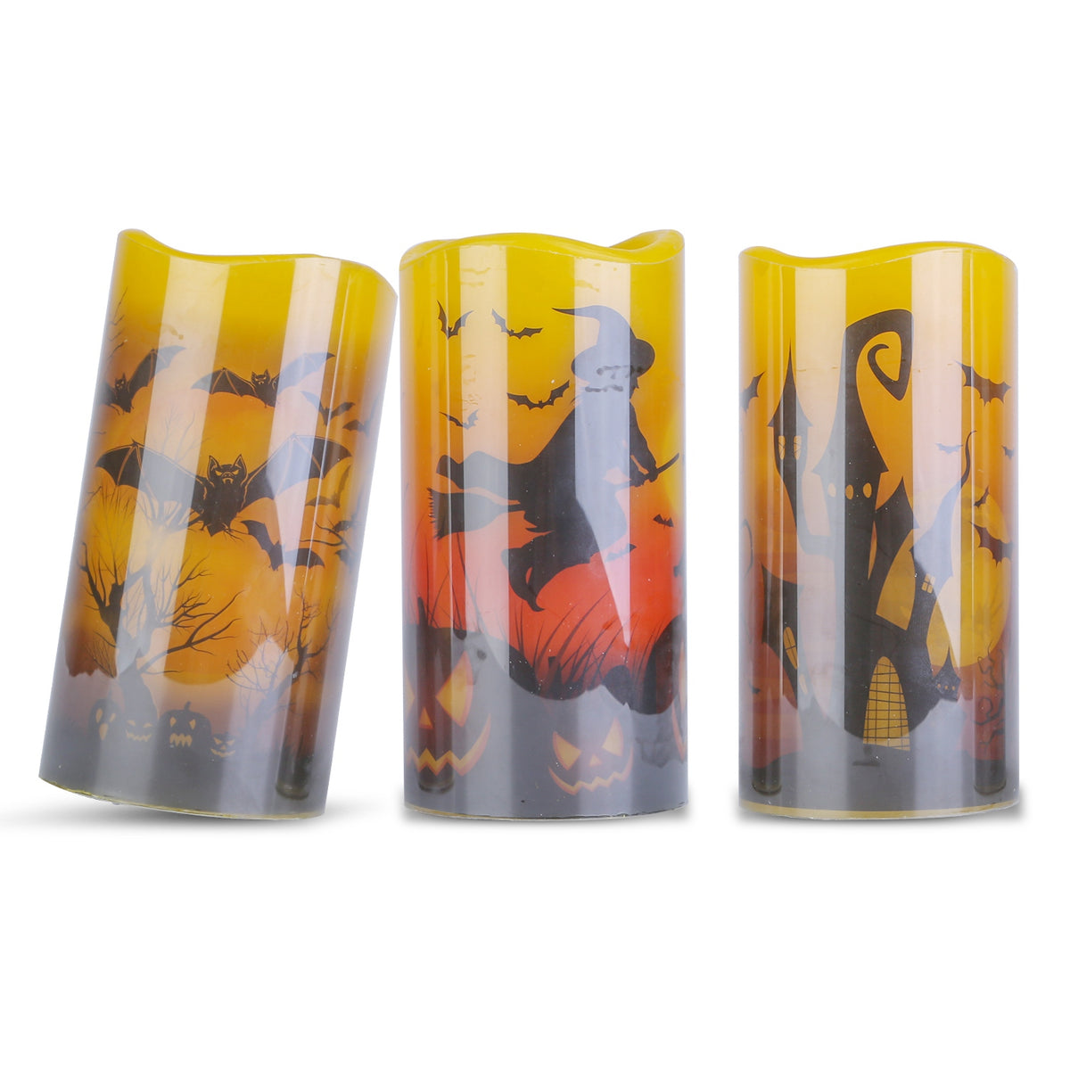 Halloween LED Candles with Timer – Witch, Bat & Castle set