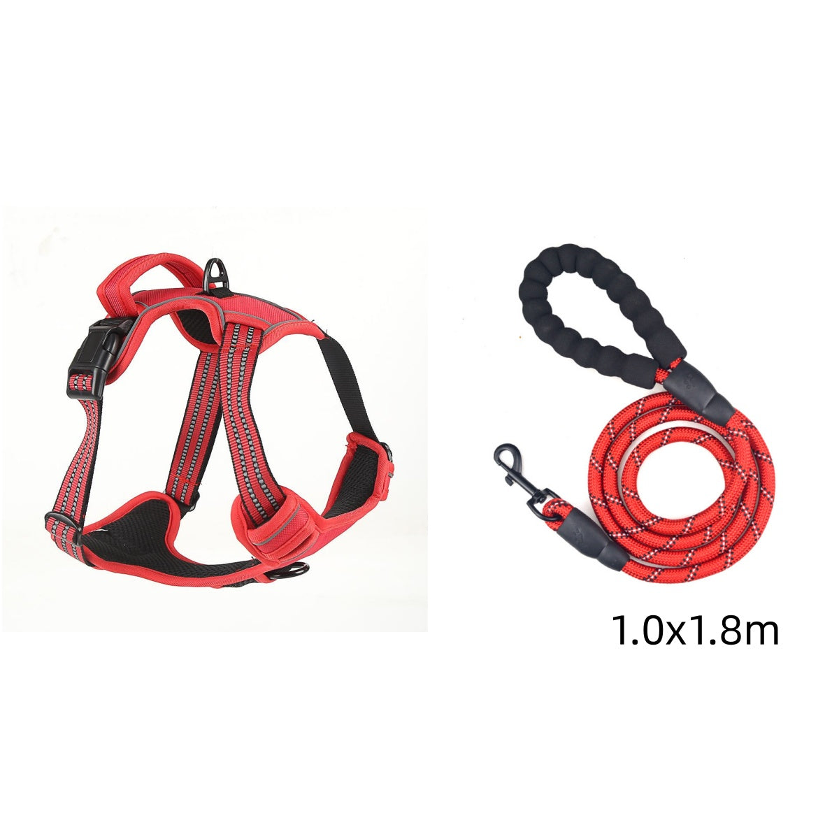 No-Pull Reflective Dog Harness – Red set