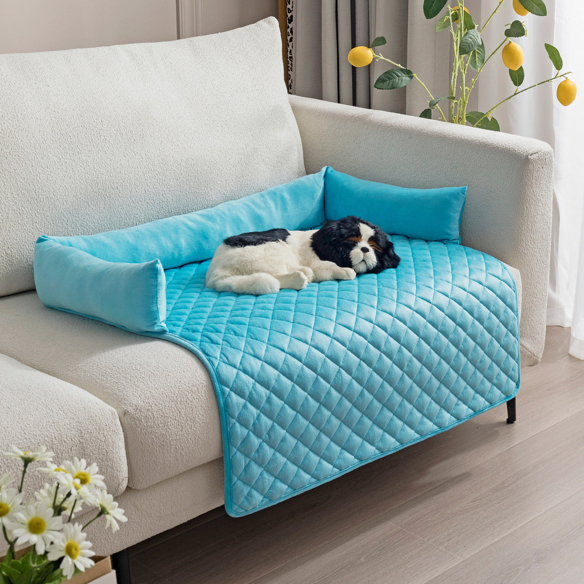 Furniture-Protecting Dog Sofa Bed – Blue with Pillow