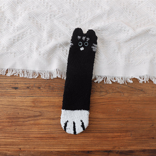 Cat Paw Fleece Socks – Flat black A