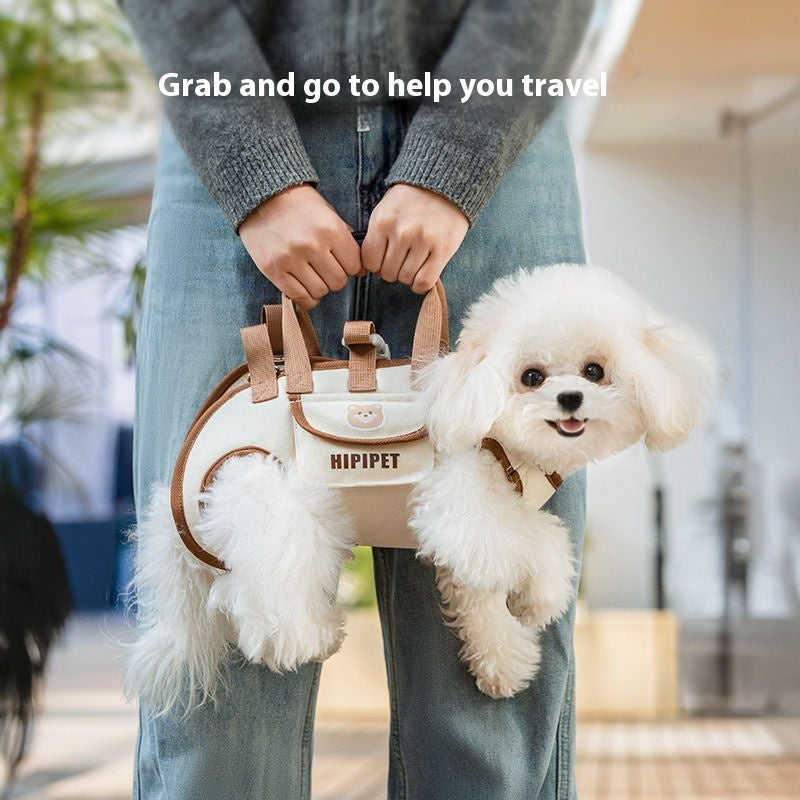 Horizontal Pet Carrier Bag – small dog carried by the top handles