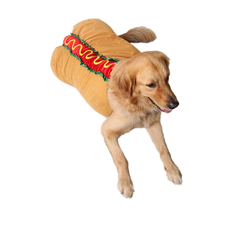 Hot Dog Pet Costume – golden retriever lying down