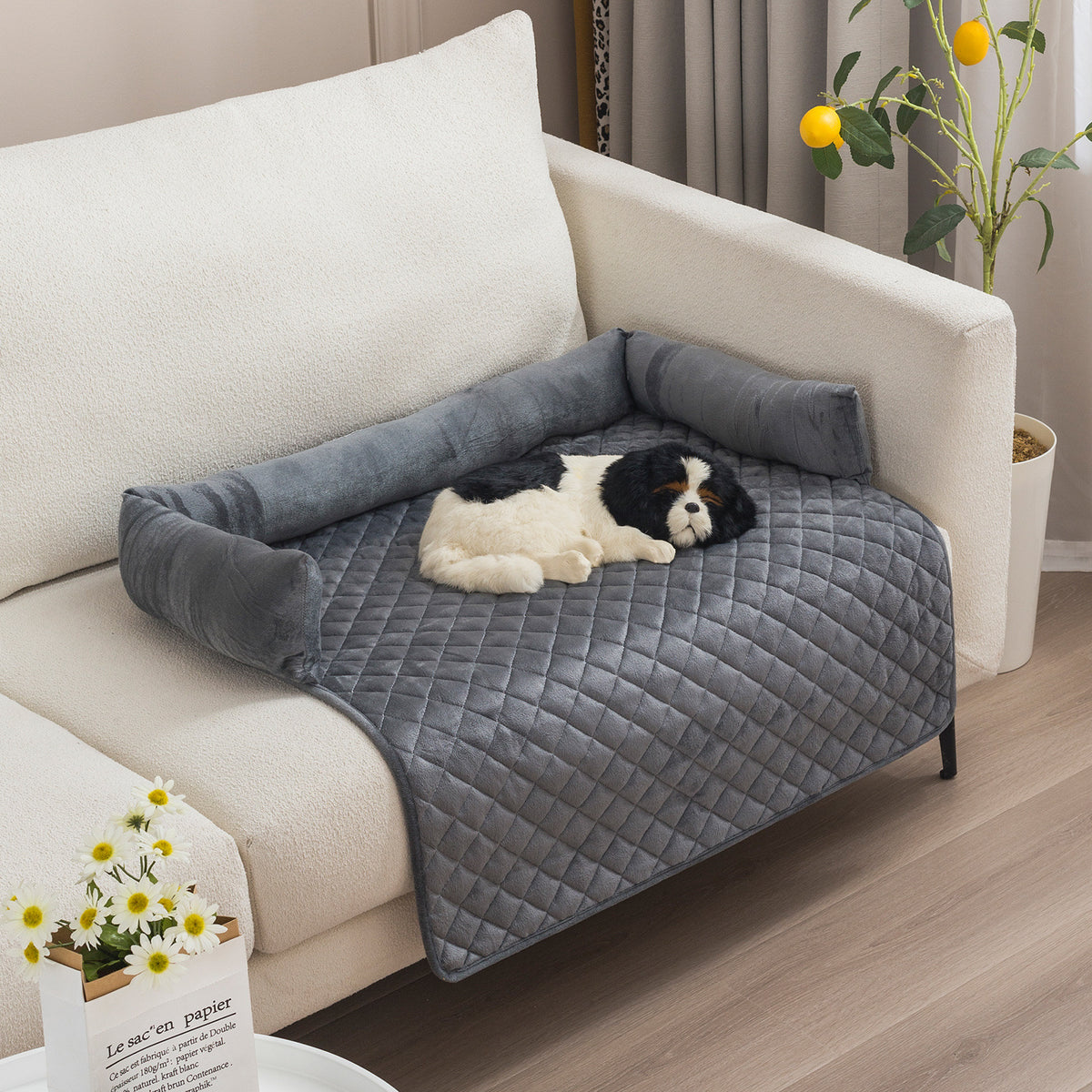 Furniture-Protecting Dog Sofa Bed – Dark Gray with Pillow