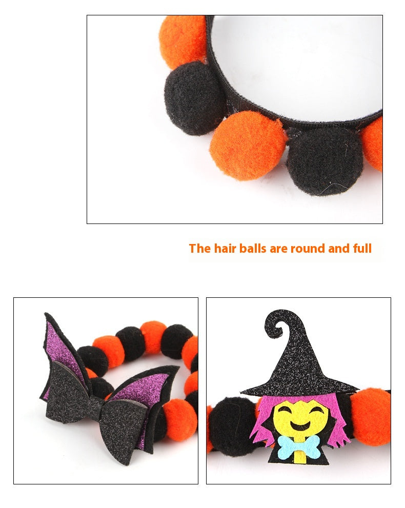 Halloween Pom-Pom Pet Collar – hook-and-loop closure and full pom-poms