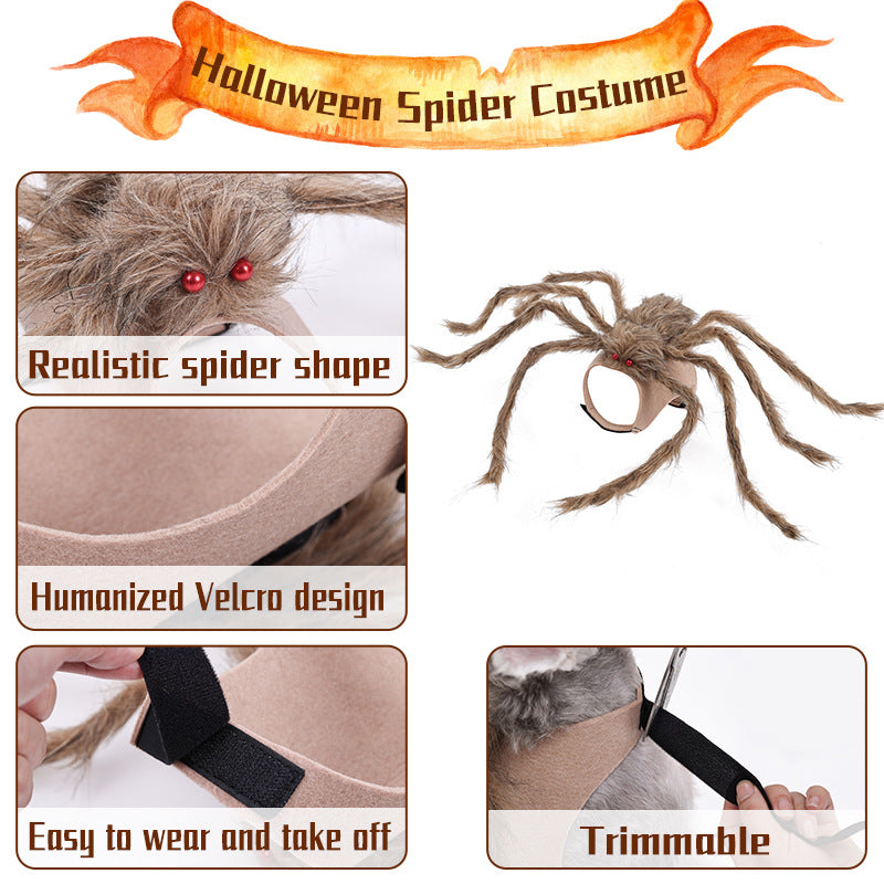 Halloween Spider Pet Costume – realistic shape, hook-and-loop strap, trimmable