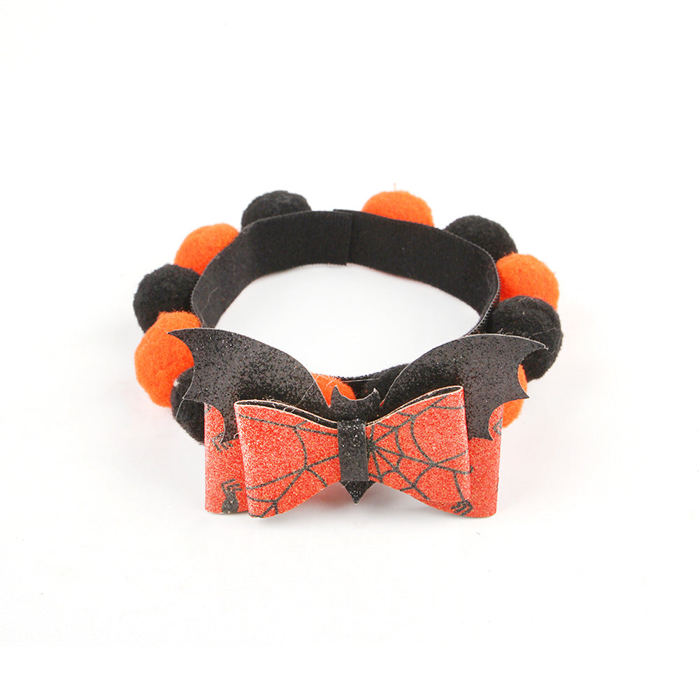 Halloween Pom-Pom Pet Collar – Orange Web Bow