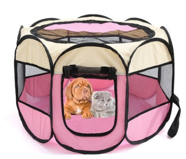 Foldable Octagonal Pet Playpen – White pink