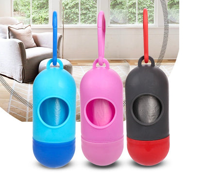 Poop Bag Dispenser with 5 Rolls – blue, pink and gray dispensers