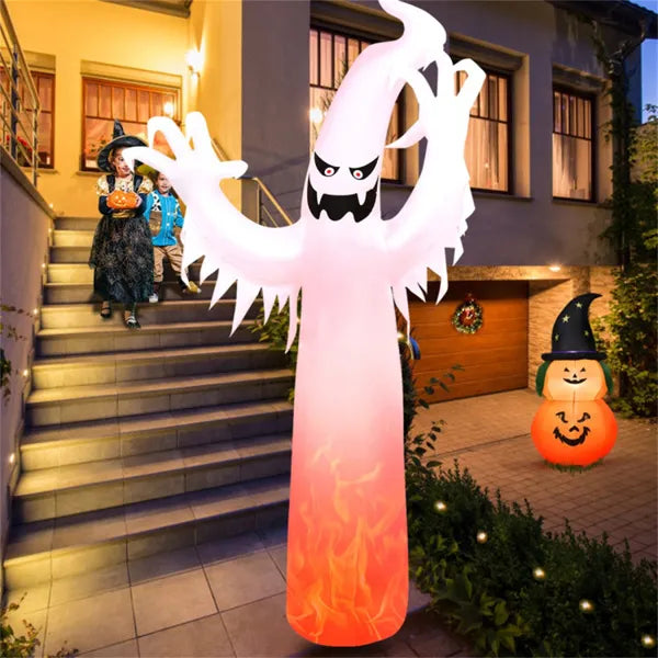 12 ft Inflatable Ghost – by the front steps with trick-or-treaters
