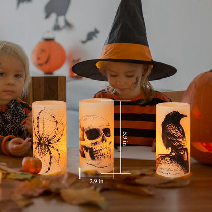 Halloween LED Candles with Timer – 5.9 in candle next to a child in a witch hat