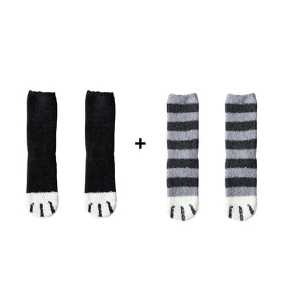 Cat Paw Fleece Socks – Black Bar grey