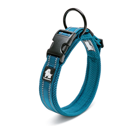 Padded Reflective Dog Collar – Lake blue