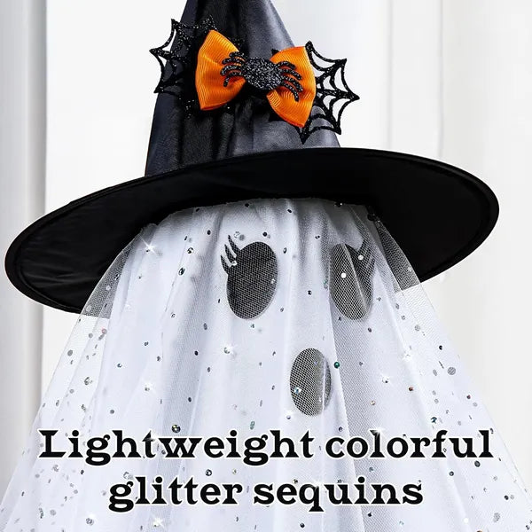 Light-Up Witch Hat Ghosts – glitter sequin tulle and witch hat close-up
