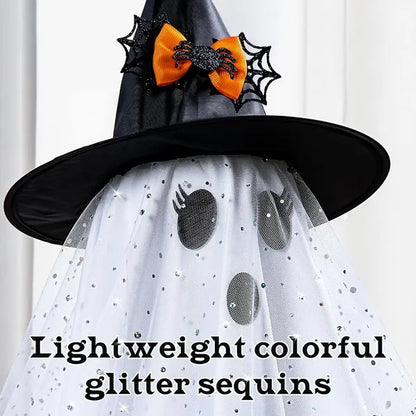 Light-Up Witch Hat Ghosts – glitter sequin tulle and witch hat close-up