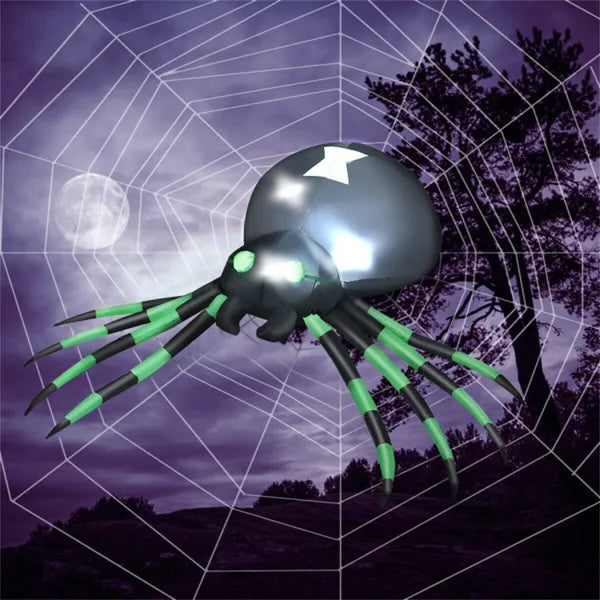 6 ft Inflatable Halloween Spider – with a web on a moonlit night