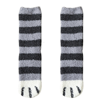 Cat Paw Fleece Socks – Bar grey