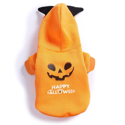 Halloween Jack-o'-Lantern Pet Hoodie – Orange Pumpkin with Happy Halloween print