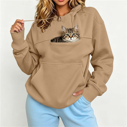 Cat Pocket Hoodie for Cat Lovers – Khaki