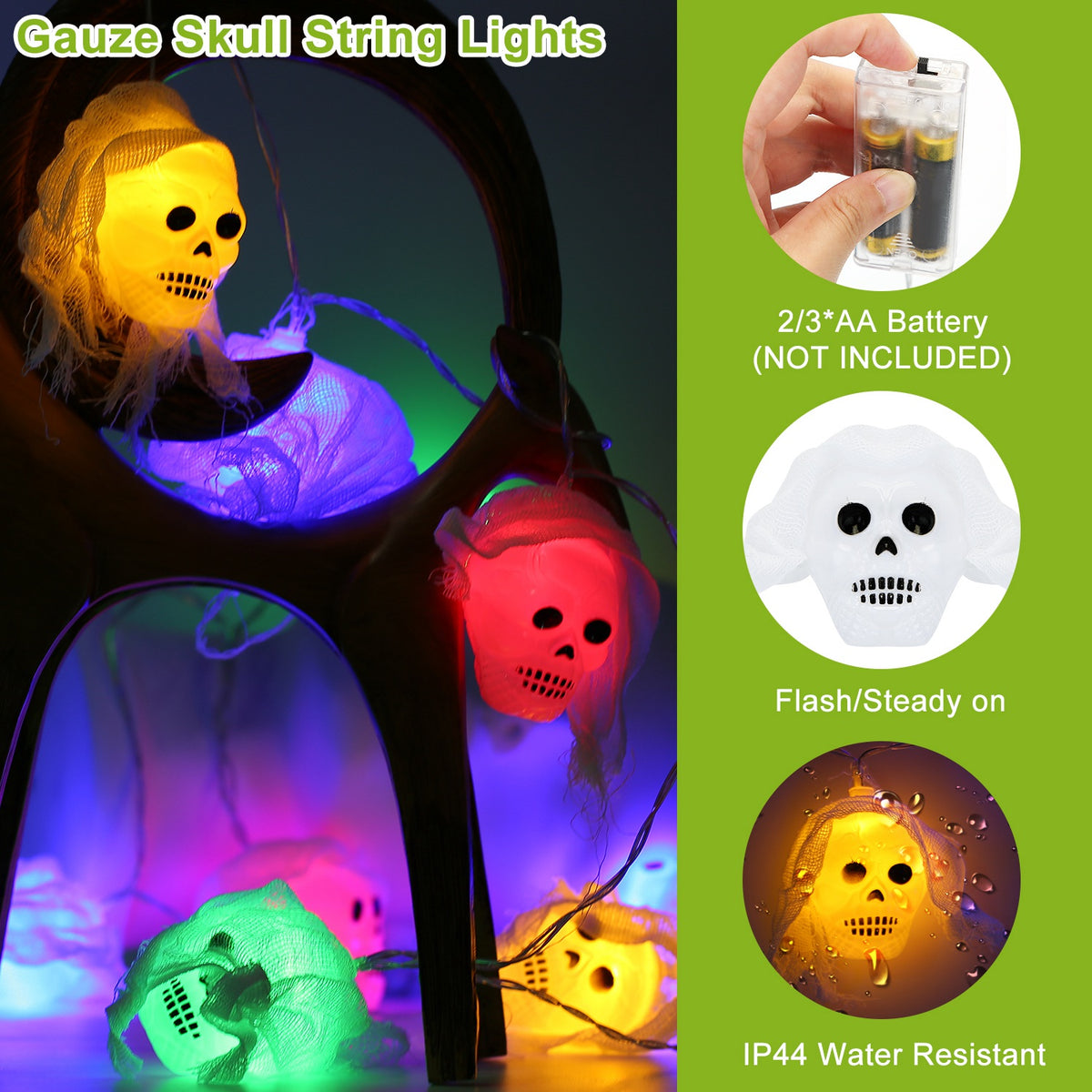 Halloween Skeleton, Skull & Hand String Lights – gauze skull string