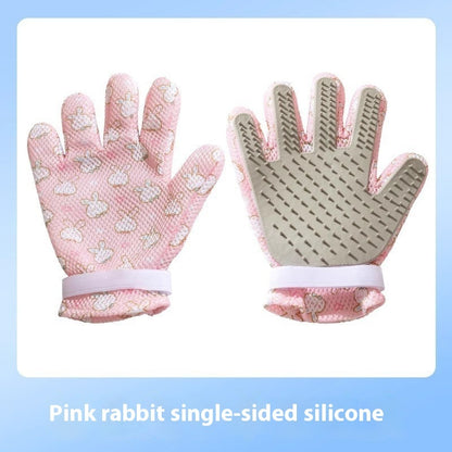 Double-Sided Grooming Gloves – Pink Rabbit Single Side