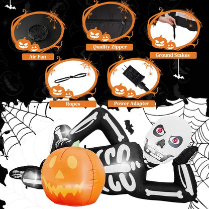 7 ft Inflatable Lying Skeleton – fan, zipper, stakes, ropes and adapter