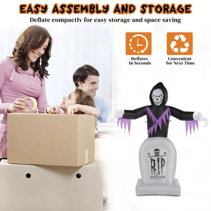 6 ft Inflatable Grim Reaper & Tombstone – deflates and packs into a box