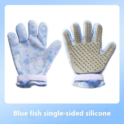 Double-Sided Grooming Gloves – Blue Little Fish Single side