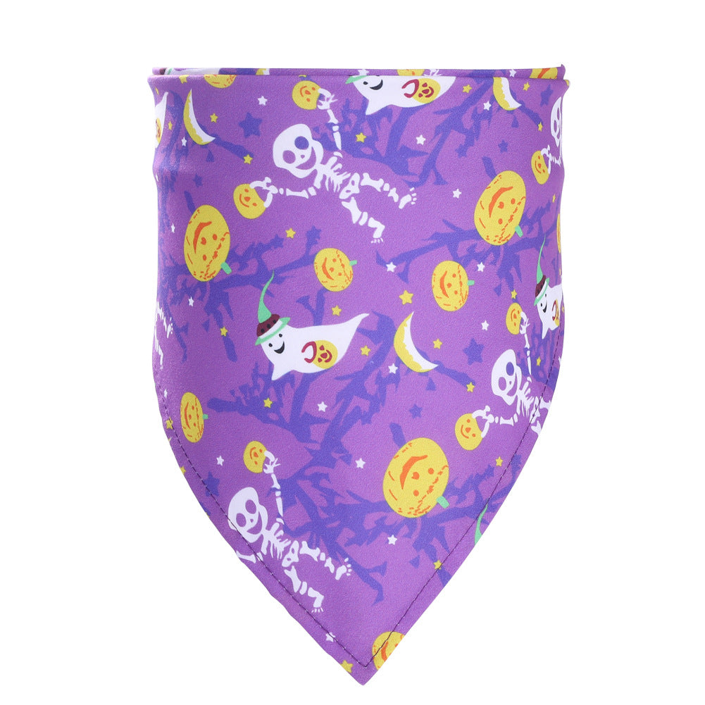 Halloween Pet Bandana – Purple Ghosts & Skulls