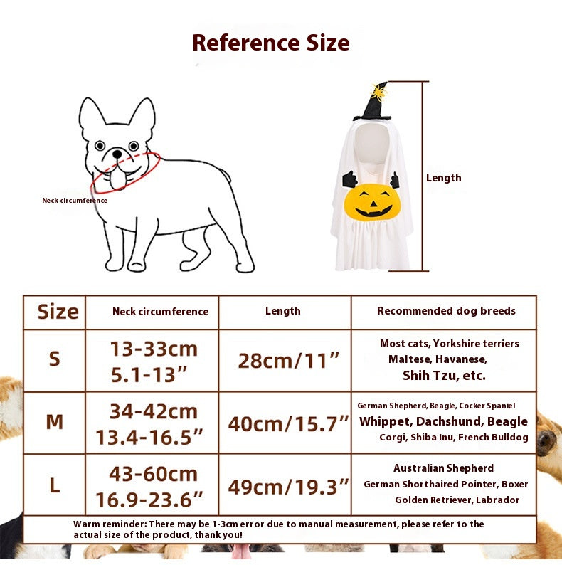 Pumpkin Ghost Pet Costume – size guide S, M, L