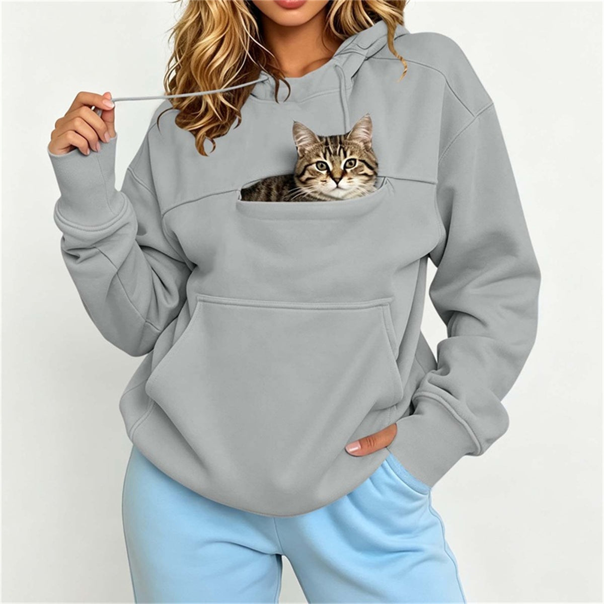 Cat Pocket Hoodie for Cat Lovers – Gray