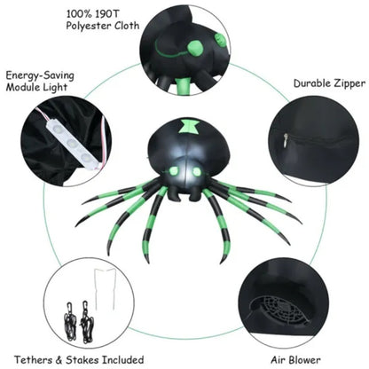 6 ft Inflatable Halloween Spider – blower, LED light, zipper, ropes and stakes