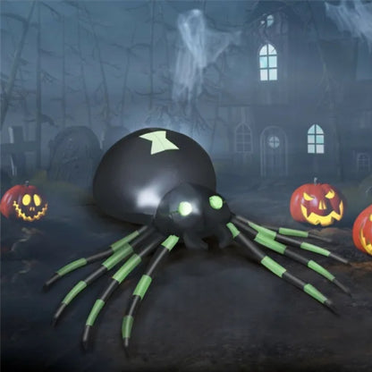6 ft Inflatable Halloween Spider – lit up at night with pumpkins