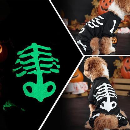 Glow-in-the-Dark Skeleton Pet Costume – skeleton print glowing in the dark