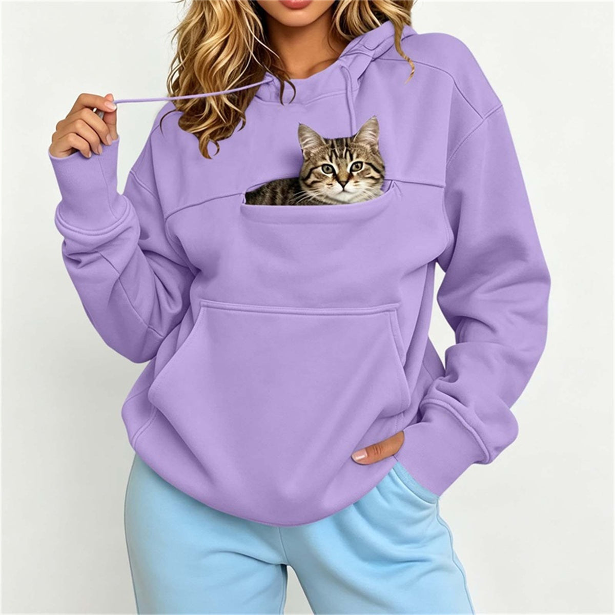 Cat Pocket Hoodie for Cat Lovers – Purple