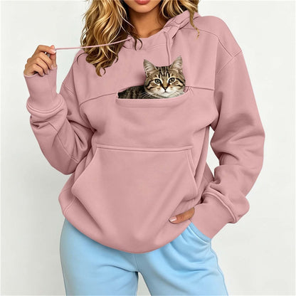 Cat Pocket Hoodie for Cat Lovers – Pink