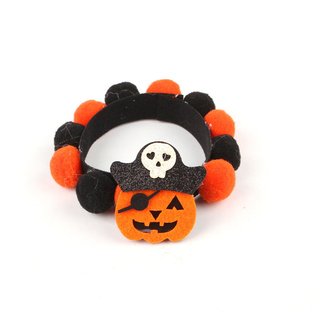 Halloween Pom-Pom Pet Collar – Pirate Pumpkin
