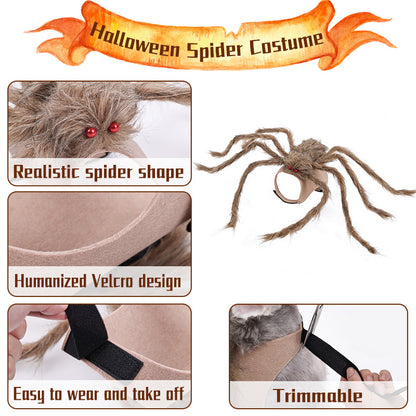 Halloween Spider Pet Costume – realistic shape, hook-and-loop strap, trimmable