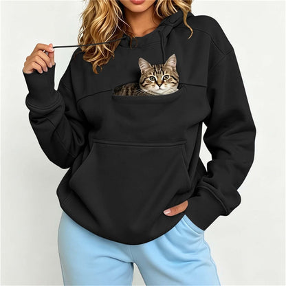 Cat Pocket Hoodie for Cat Lovers – Black